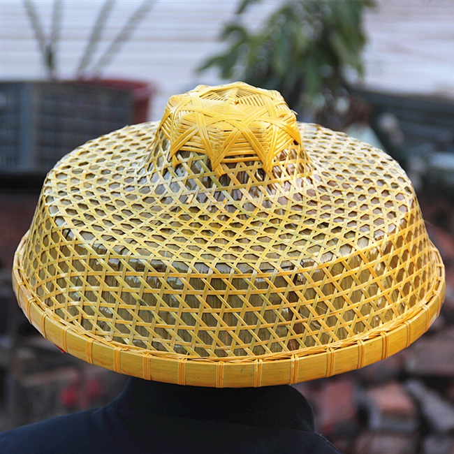 竹编渔民帽子海南遮阳斗笠手工旅行防雨草帽遮阳帽