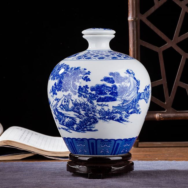 酒瓶陶瓷密封家用景德镇5斤10斤牡丹花双龙酒罐家用酒壶