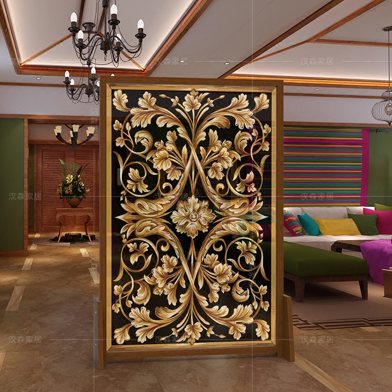 隔断欧式仿古高档镂空实木屏风办公办公会会所座屏