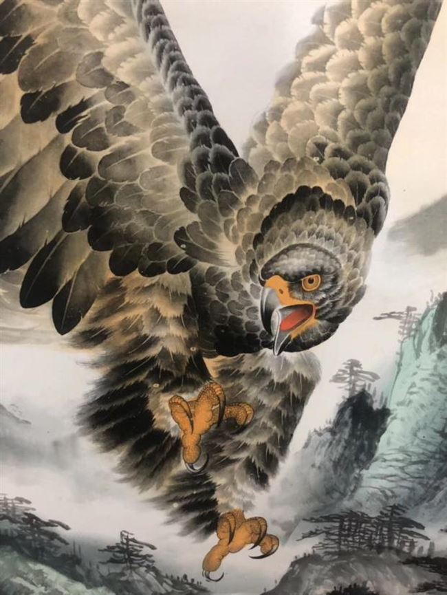 开业国画送礼大展宏图老鹰工笔走兽画鹰字画客厅国画