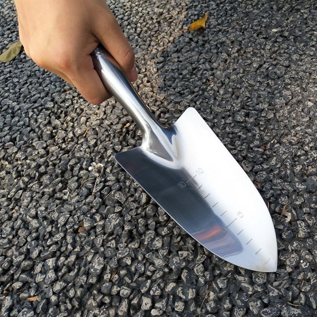 不锈钢铲子园林用品工具全白钢带刻度园艺挖土铲子