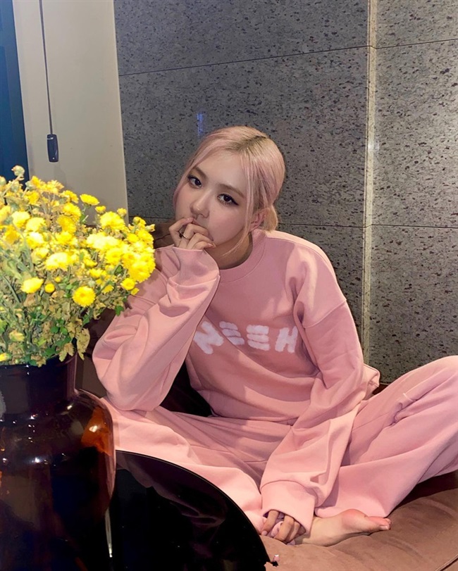 jennie金智妮朴彩英rose同款粉色圆领字母卫衣卫衣