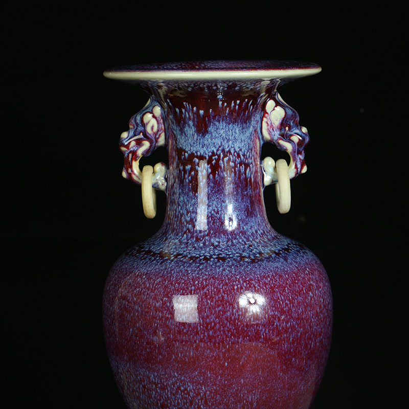 钧瓷花瓶禹州神垕钧窑装饰收藏窑变紫藤花双龙花瓶