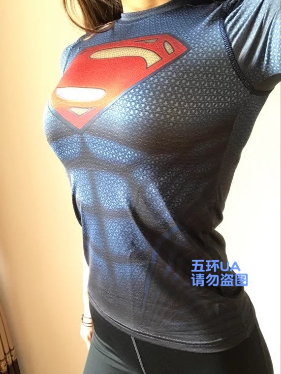 ua安德玛超人美国队长英雄女子女款紧身衣短袖1287377健身衣