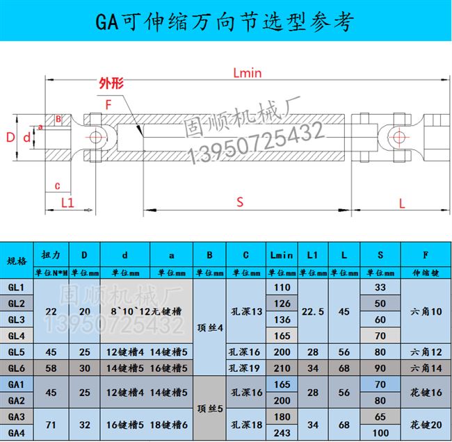 wss连接器伸缩十字万向节联轴器可伸缩万向连轴器单双