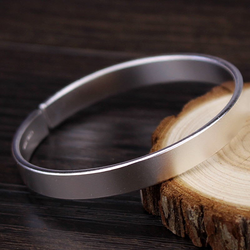 哑光镯子足银999男女款手工量身定制平板纯银手镯