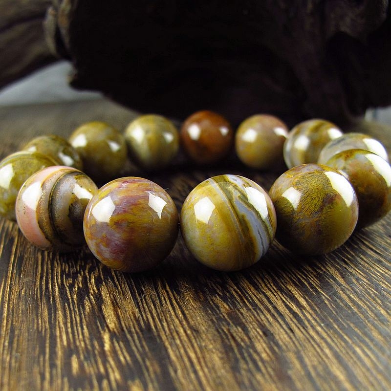 相石缘高玉化18mm天然树化玉木化石手链男手串佛珠手链