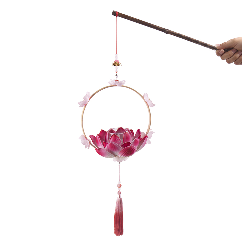 手提花灯莲花灯笼竹圈荷花led古风服饰品摄影荷花灯