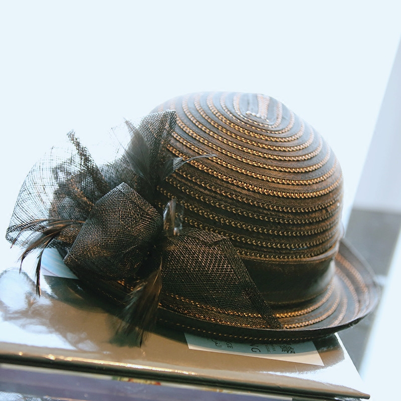 唯美海边麻纱英伦潮帽时尚遮阳帽沙滩香菱优雅帽子