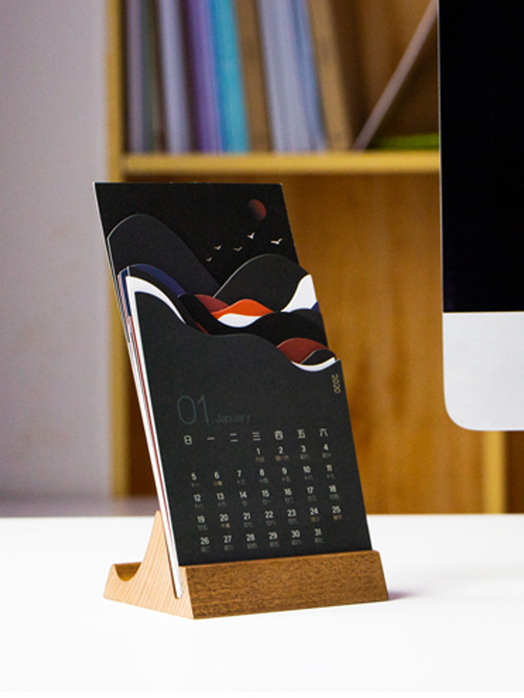 底座商务新年2021年台历实木山河故历文艺创意台历