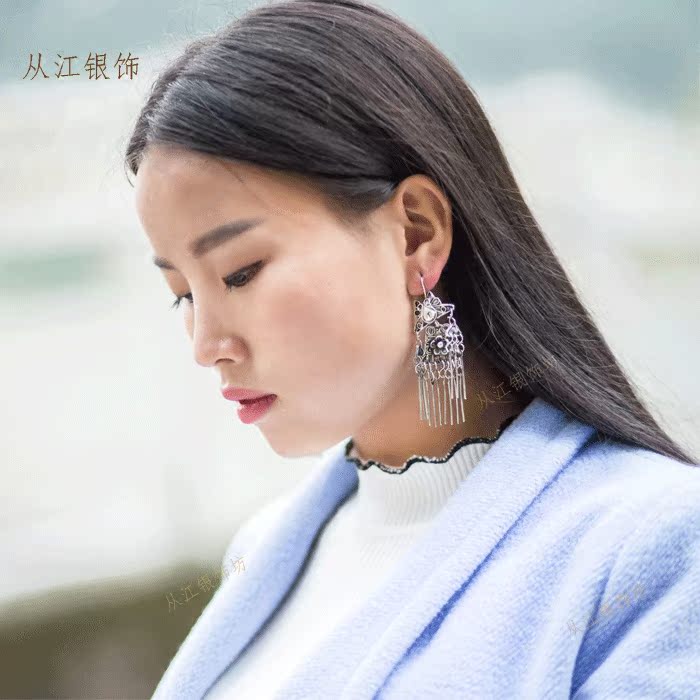 苗族耳环侗族手工苗银复古银饰银饰品舞台耳环