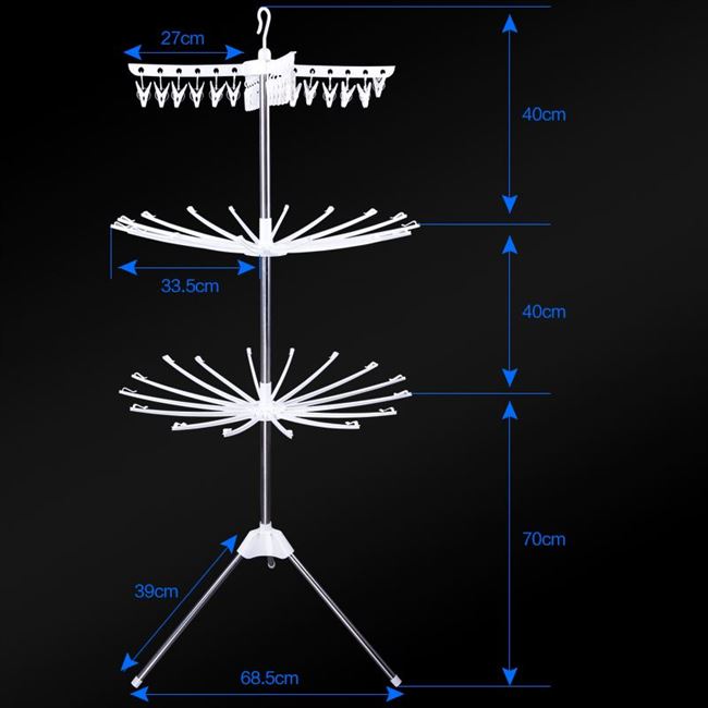 婴儿三层晾衣架旋转晾晒架小衣物夹儿童尿布架阳台毛巾架落地折叠
