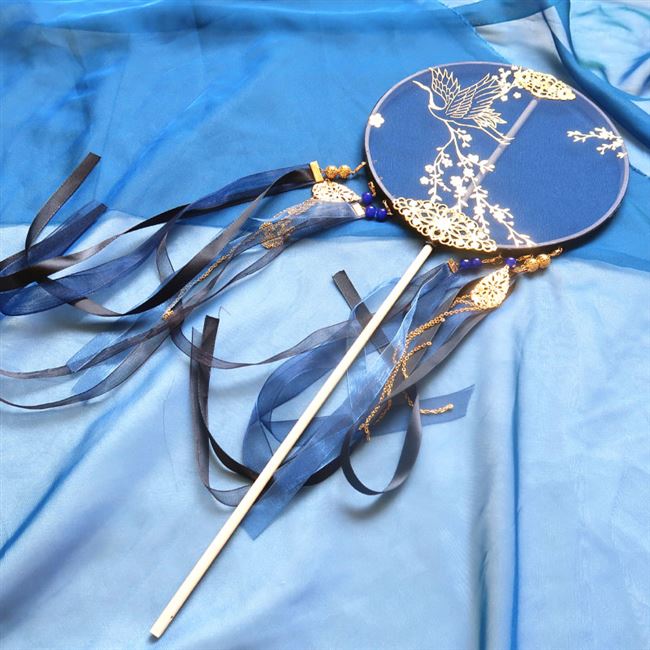 单面汉服扇子长柄团扇宫扇流苏挂饰唐风古风工艺扇