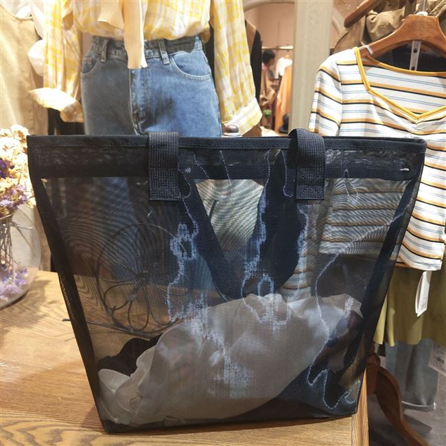 现货网纱购物袋女士包袋服装店环保拉链折叠立体购物袋
