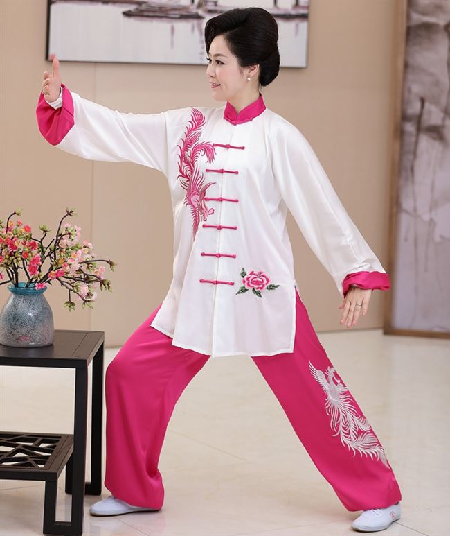 包邮新款刺绣绣龙凤凰太极练功服真丝绸男女太极服