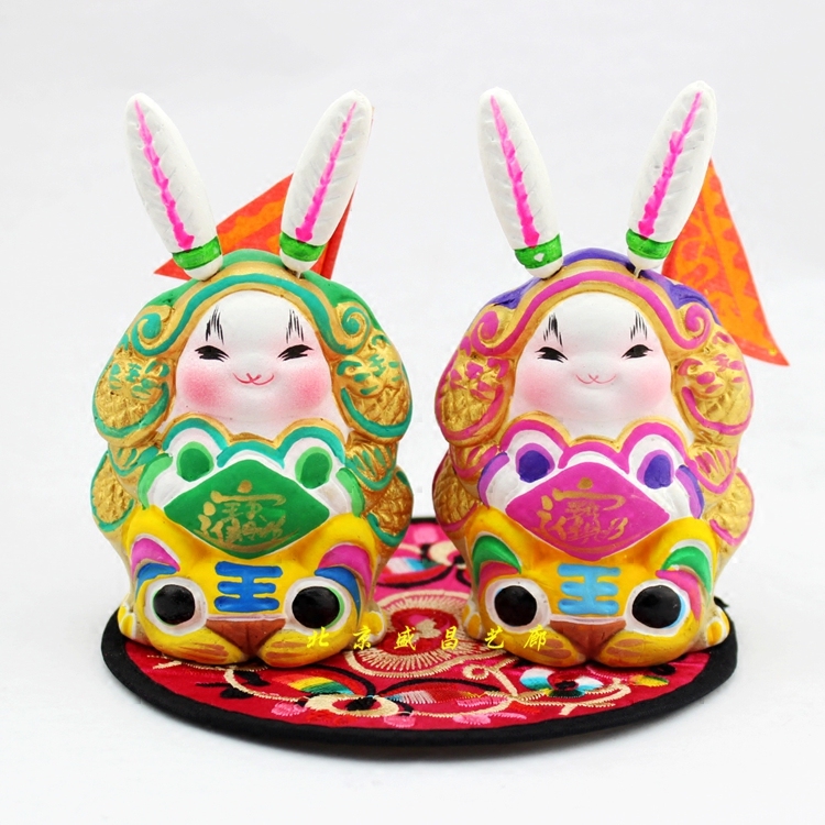 老北京吉兔坊兔兔儿爷吉祥如意传统手工泥塑泥人摆件摆件