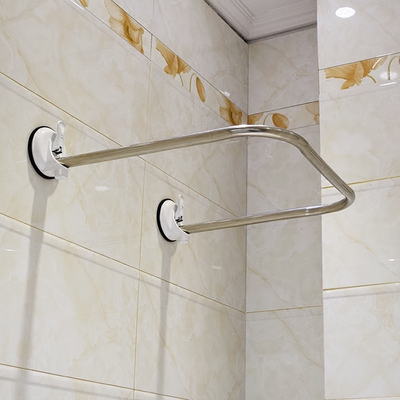 u型浴帘杆免打孔套装方u形转角浴室304不锈钢加厚弧形伸缩晾衣杆