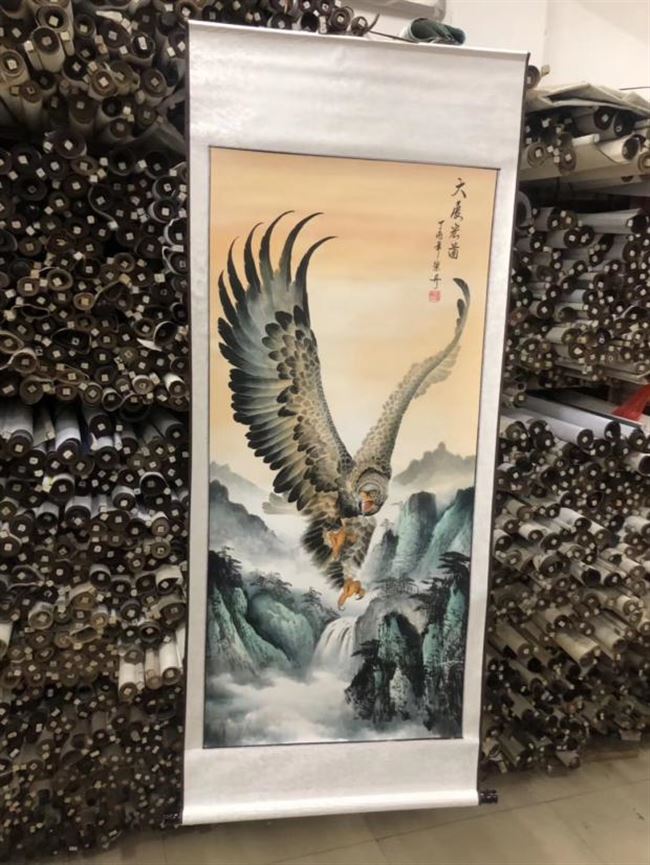 开业国画送礼大展宏图老鹰工笔走兽画鹰字画客厅国画