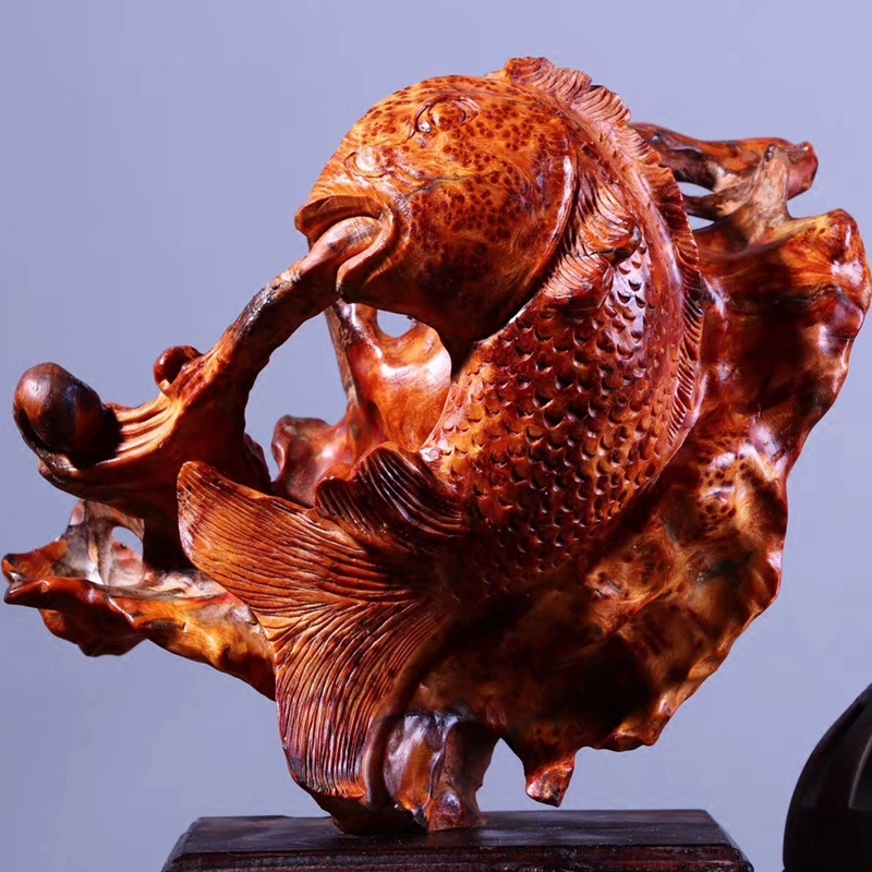 崖柏根雕摆件凉山年年有鱼满瘤疤手工木雕客厅书房根雕