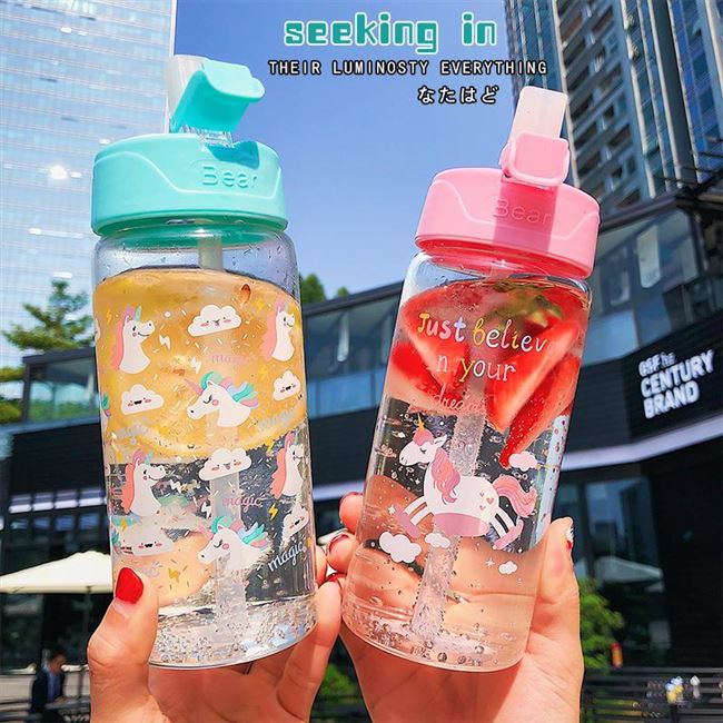 韩国梦幻独角兽吸管玻璃杯清新创意可爱少女心水杯学生夏季随手杯