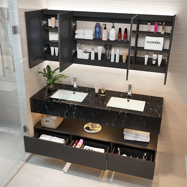 卫生间洗手台洗漱定制大理石台面浴室柜组合智能镜双盆洗脸盆柜台