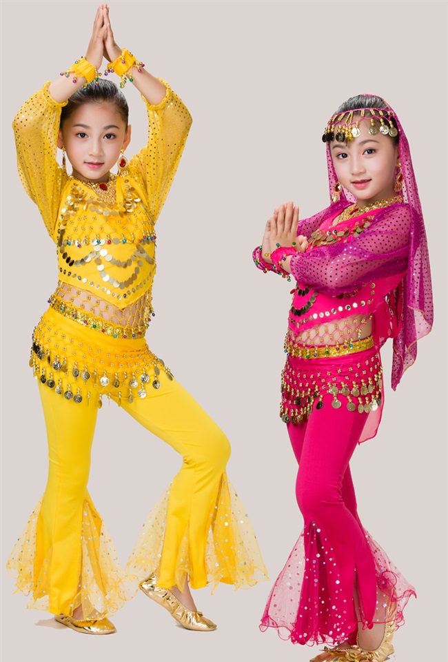 肚皮儿童套装女童印度舞蹈演出服长袖少儿服装肚皮舞套装演出服