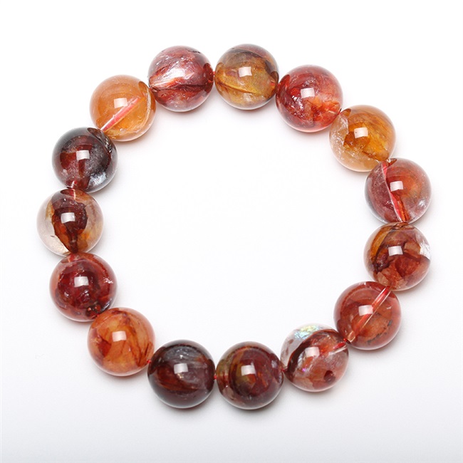 睿石天然胶花水晶手链鸩羽幽灵红黄胶花手饰品本命年手链