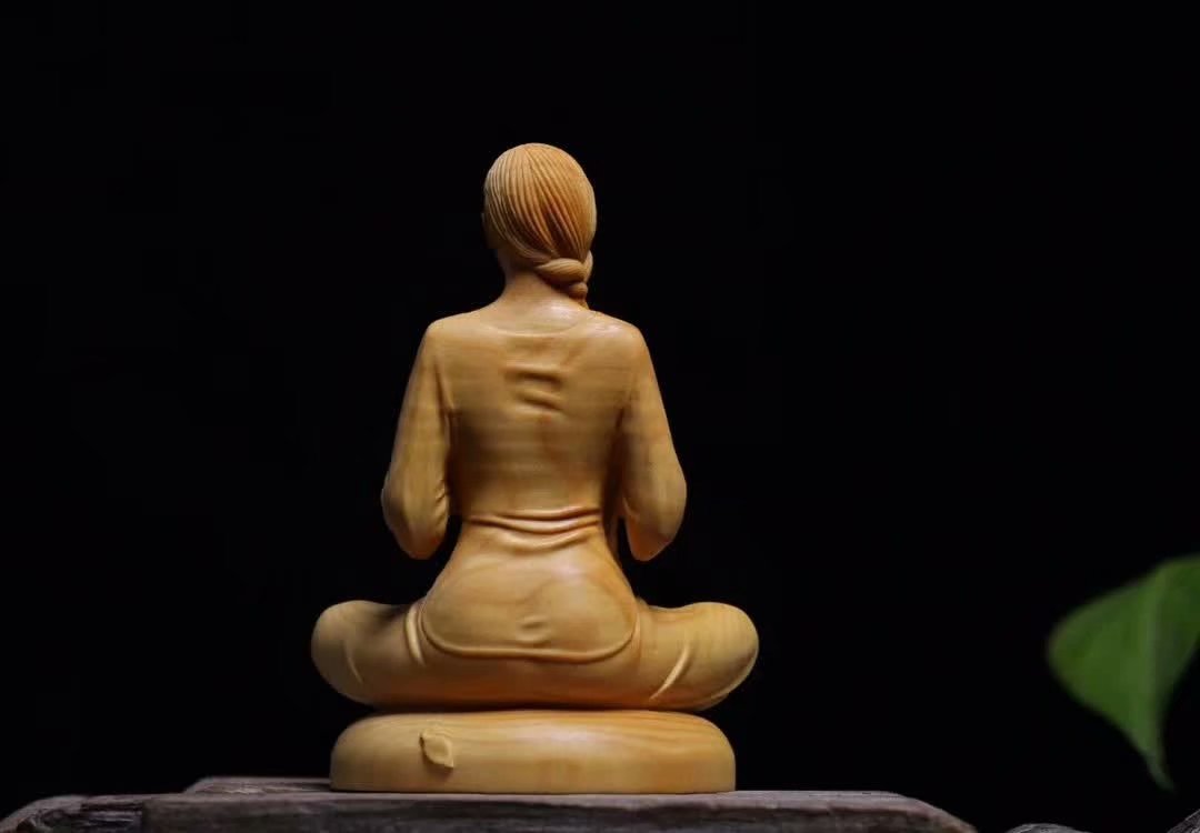 摆件黄杨木雕家居人物修禅落叶雕像女神工艺木雕