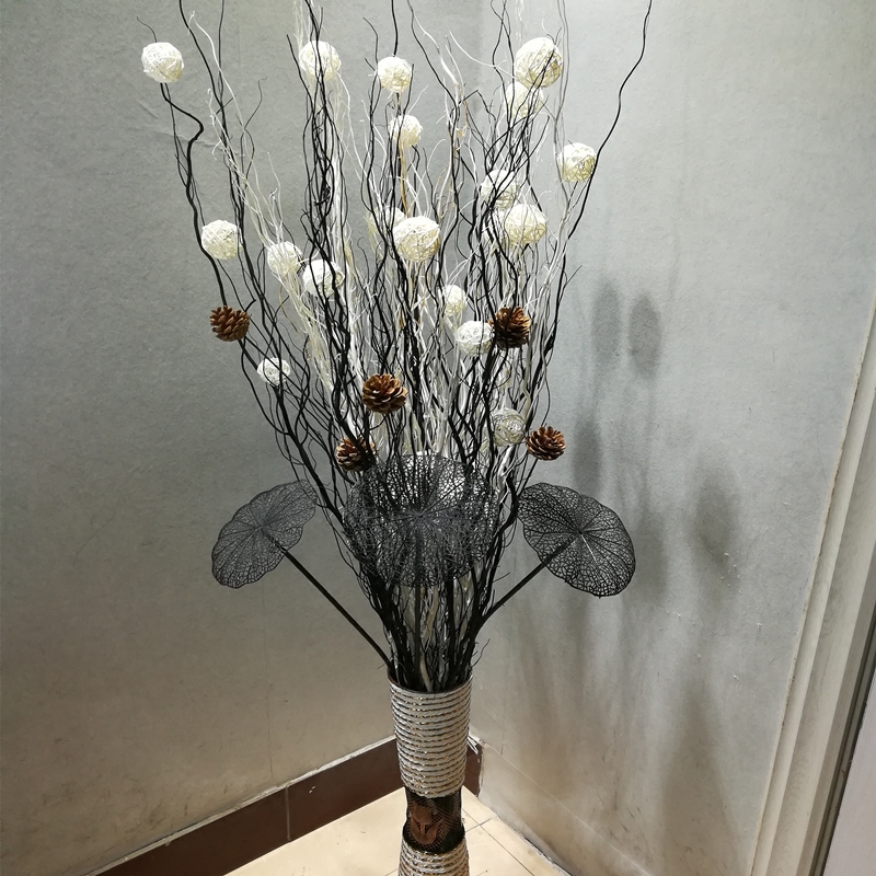 假花龙柳花落地花艺装饰仿真客厅干花藤球组合仿真花