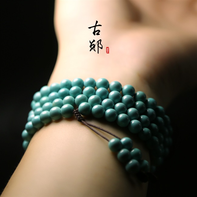 湖北绿松石手串手链天然原矿无优化108颗圆珠佛珠项链配饰男女款