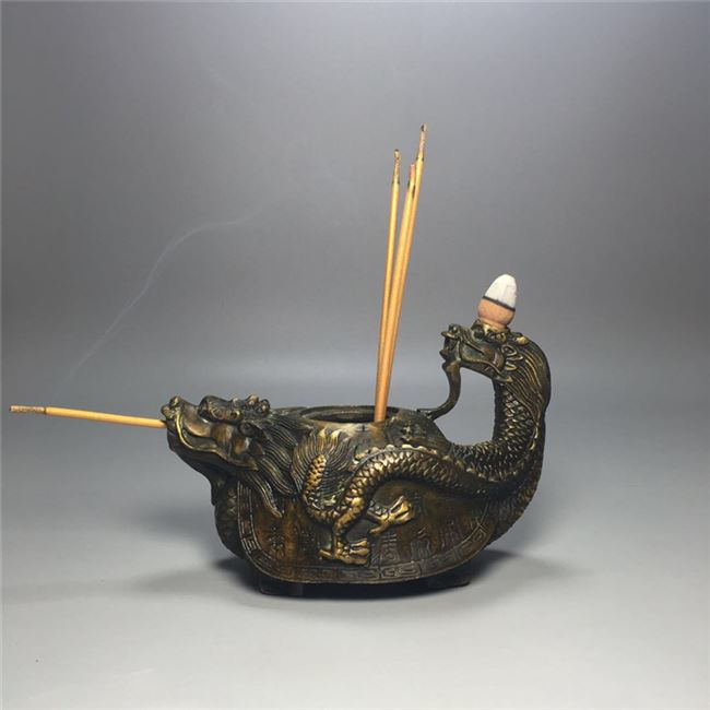 仿古龙回头纯铜龙龟壶做旧龙头壶法器收藏装饰工艺品青龙回首