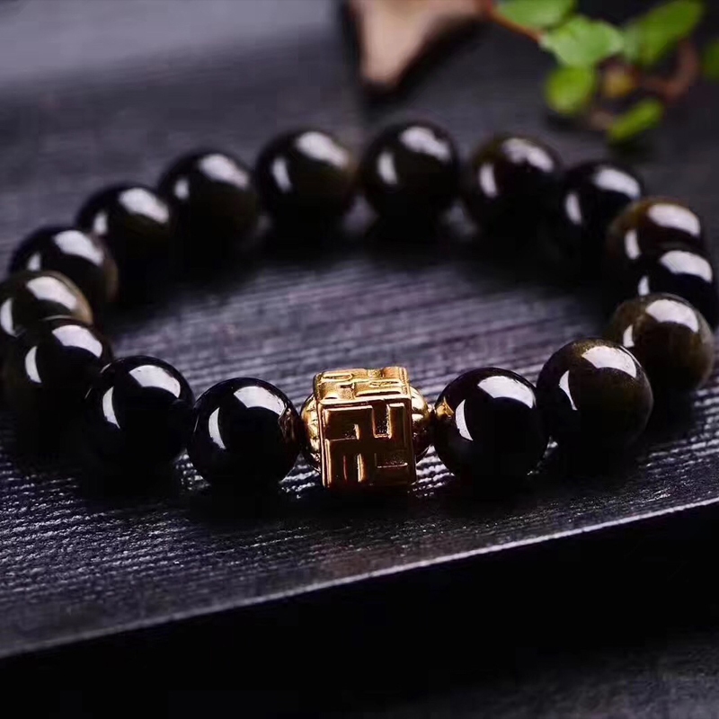 手串曜石天然黑金手链腰缠万贯金曜石金钱万贯手链