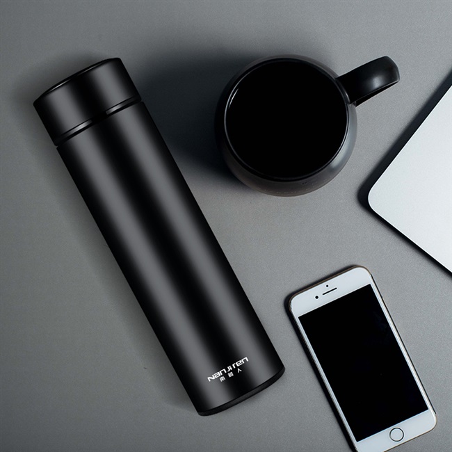 保温杯南极人nanjiren黑色450ml珠光光漆双层不锈钢内胆保温杯