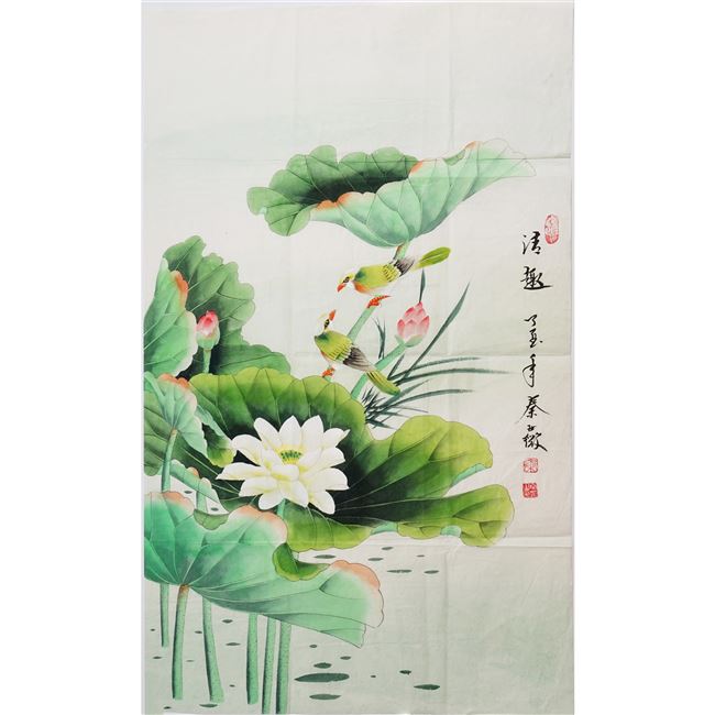 荷花四尺秦薇远图挂画客厅斗方国画花鸟画工笔画国画