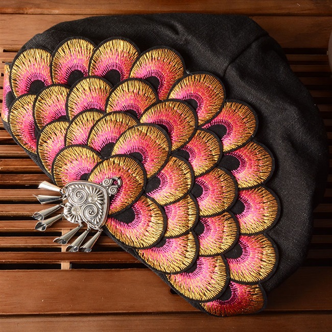 杨丽萍同款民族风刺绣女款头饰帽子孔雀绣花服装店帽子