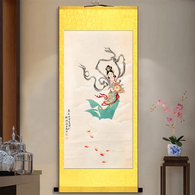 敦煌壁画飞天天仕女图仙女天女散花国画卧室装饰画国画