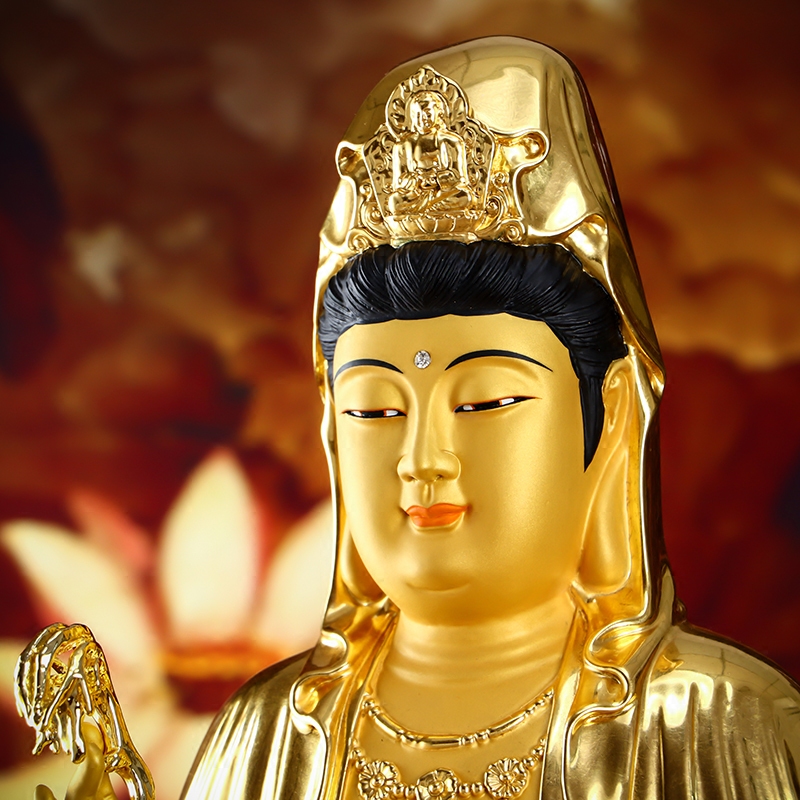 观音台湾贴金佛像莲花菩萨供奉南海观音像家用装饰摆件