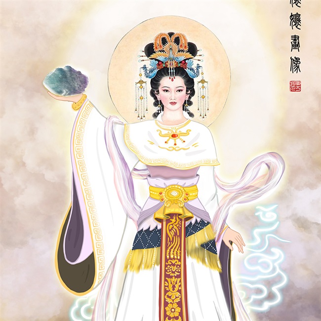 国画女娲娘娘画像娲皇女娲补天神像挂画华夏民族国画