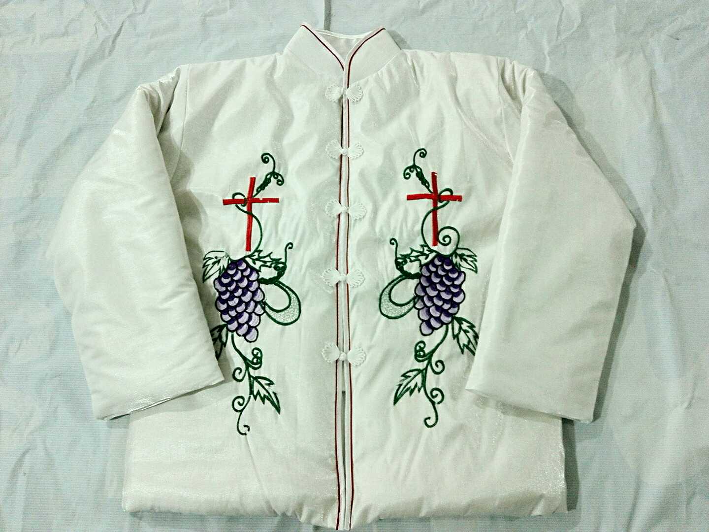 寿衣男女棉衣件套白色全套唐装安息刺绣图案骨灰盒