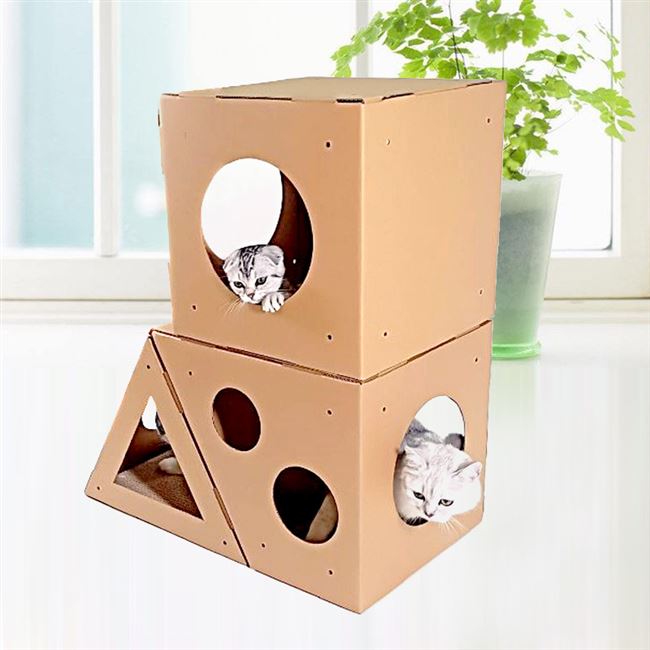 乐园房子双层瓦楞纸组合猫窝猫纸箱城堡猫屋猫爬架大号diy猫别墅
