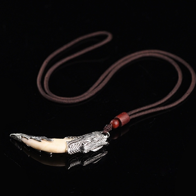 生日礼物藏银男真骨质藏獒牙真狗牙狗牙明星同款狼牙吊坠项链