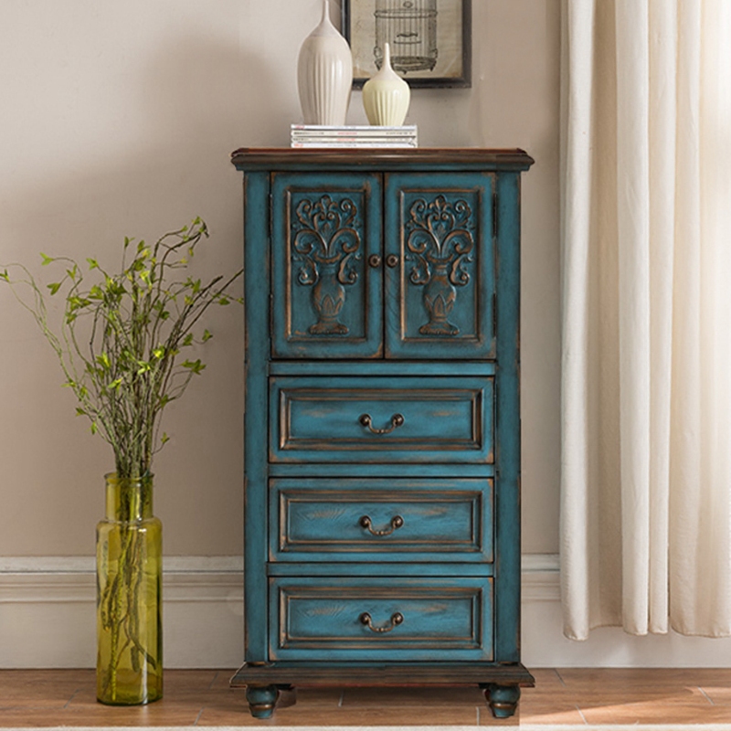 柜子欧式抽屉酒柜边柜做旧复古玄关带门实木斗柜