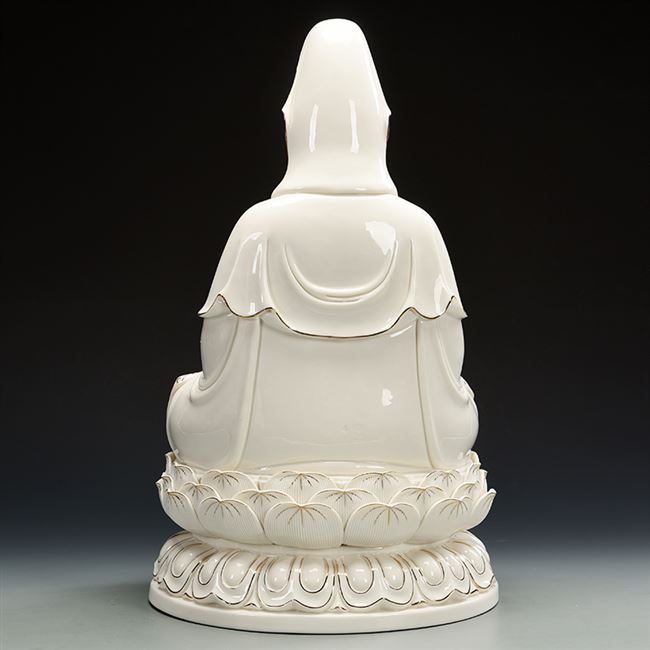 坐莲描金观音佛像德化陶瓷镇宅家家居供奉金保平安摆件