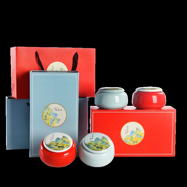 江山双罐陶瓷茶叶罐高档茶叶礼盒包装茶道配件茶叶罐