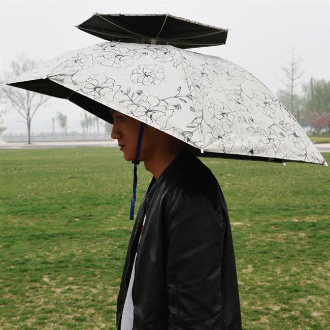 新款钓鱼伞帽斜挎头戴伞黑胶双层大号防晒遮阳防雨折叠头伞垂钓伞