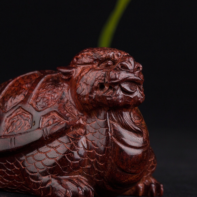 雕刻龙虫并雕斋印度小叶紫檀龙龟摆件挂车红木文玩摆件