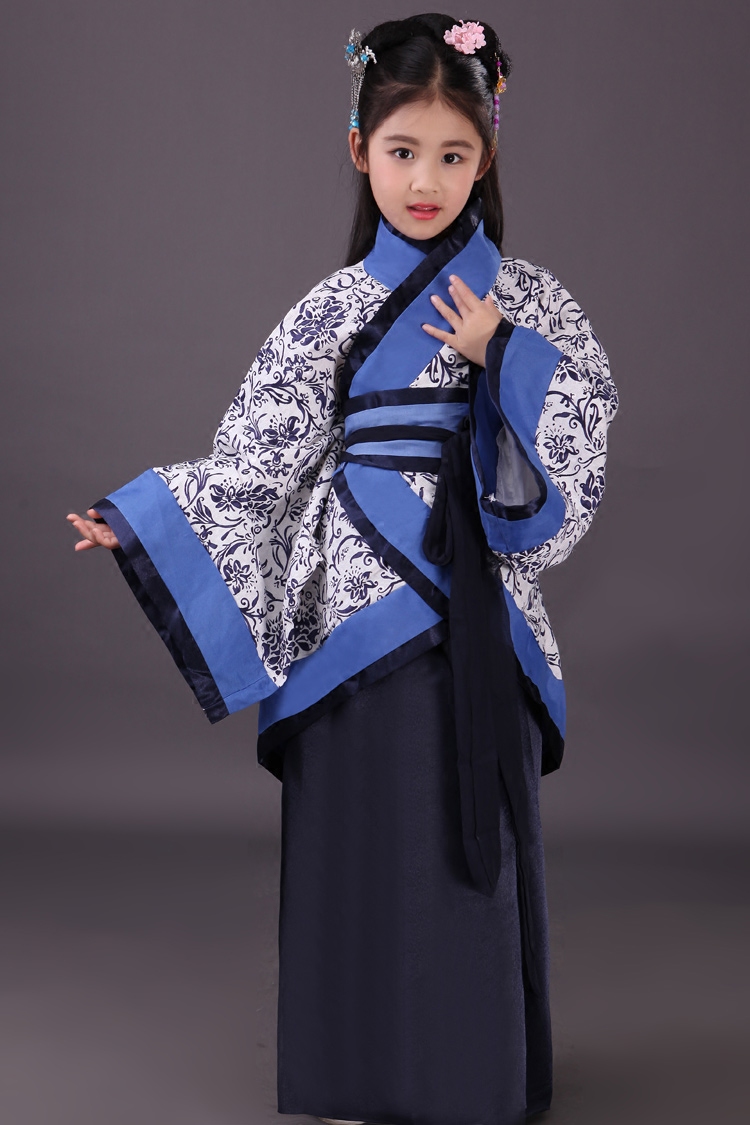 儿童古装汉服曲青花瓷小孩演出服幼儿表演女童汉服儿童演出服