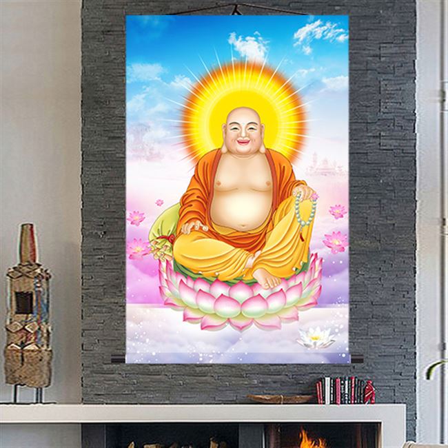 弥勒佛画像挂画大肚能容笑口常开佛像卷轴画三世佛神像欢喜佛招财