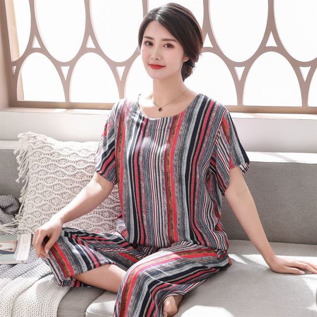棉绸老年棉质套装夏装两件件套妈妈大妈碎花睡衣