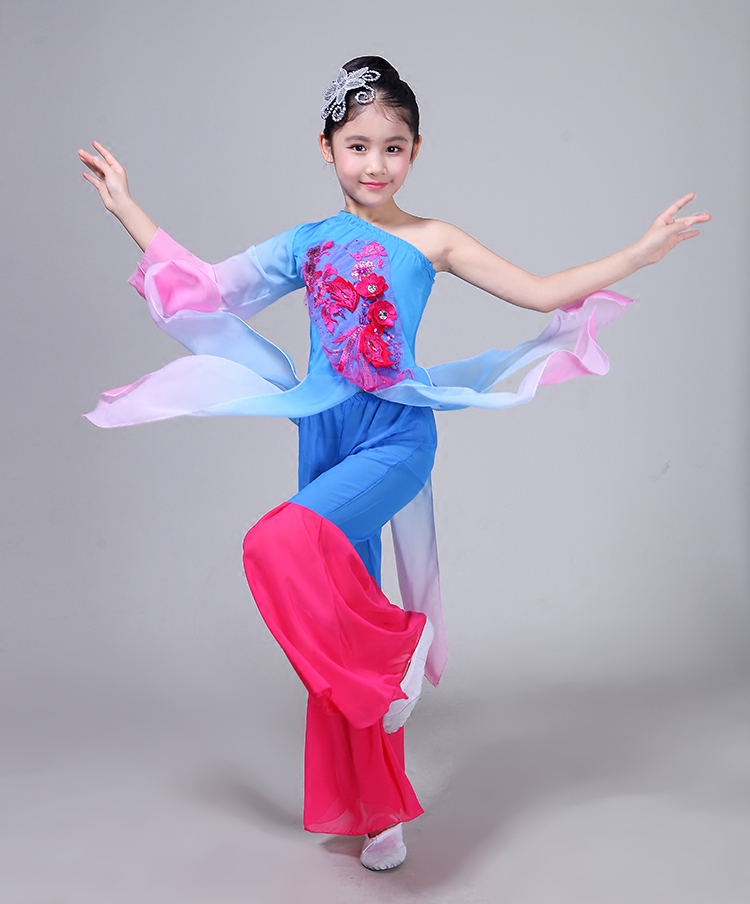 儿童古典演出服扇子服装少儿舞蹈江南伞舞新款儿童演出服
